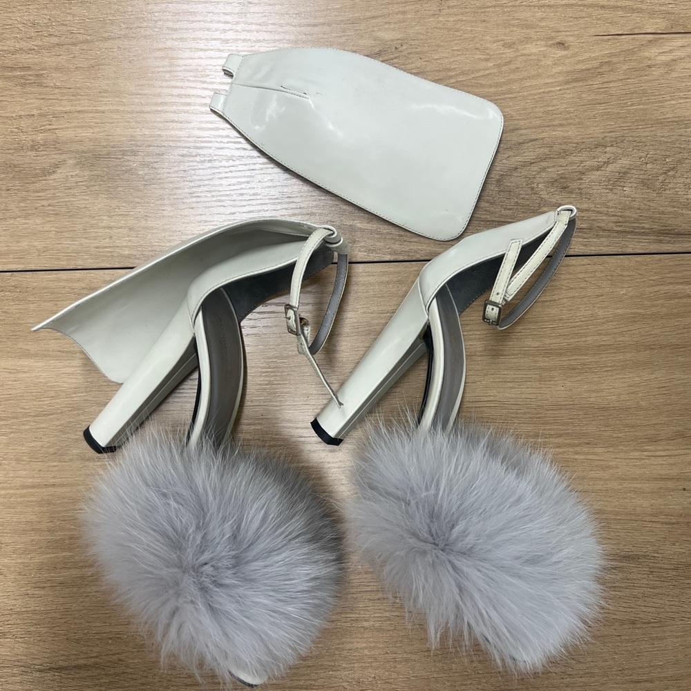 Alexander Wang Gray Heels with Gray Fur Trim Heel size 4” - Picture 6 of 16
